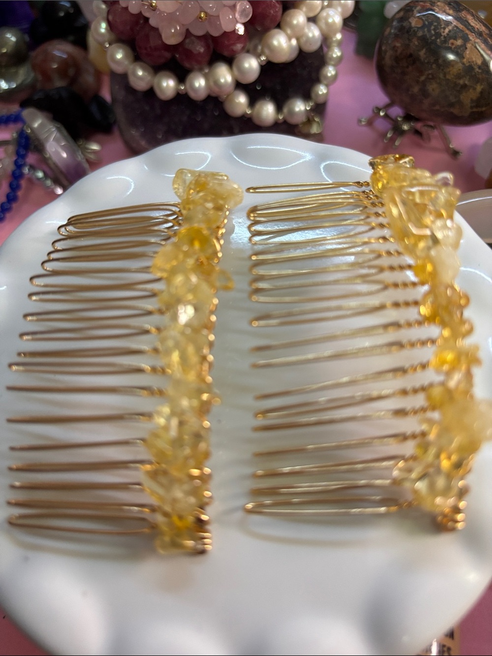 Gold-Tone Hair Combs with Citrine Accents